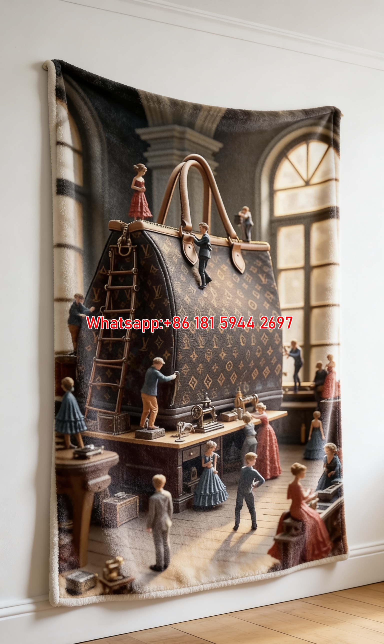 LV Miniature Bag Atelier Blanket Whimsical LV Craft Workshop Throw 222
